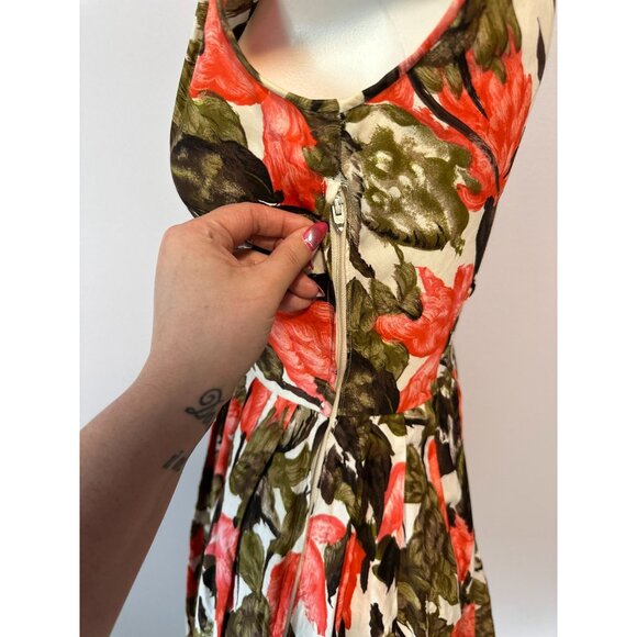 Vtg 60s Sleeveless Dress Pink Tulip Print Festival Cotton Fit Flare Size Small - Picture 6 of 9